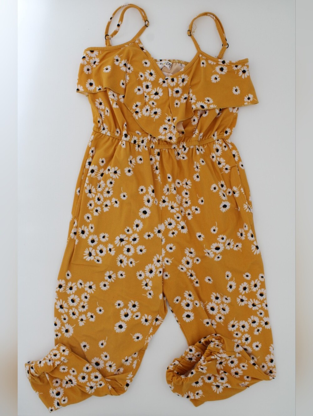 Love, Glam, Girl Floral Jumper Romper Size Small Mustard Black White